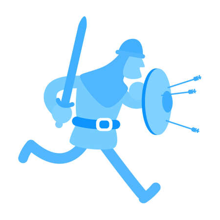 Medieval knight in battle semi flat color vector character. running figure. Full body character on white. Medieval period. Simple cartoon style illustration for web graphic design and animationのイラスト素材