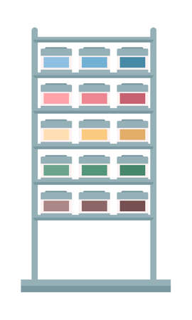 Stand with paint containers semi flat color vector object. Newlywed apartment decoration. Full sized item on white. Simple cartoon style illustration for web graphic design and animationのイラスト素材