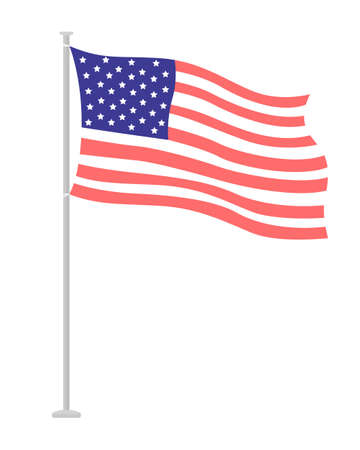 National flag of America on pole semi flat color vector object. Full sized item on white. Democracy and freedom simple cartoon style illustration for web graphic design and animationのイラスト素材