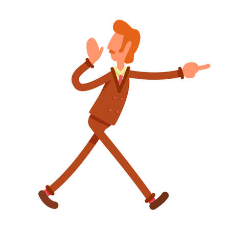 Ginger haired man in retro suit semi flat color vector character. Position figure. Full body person on white. historical character. Simple cartoon style illustration for web graphic design and animationのイラスト素材