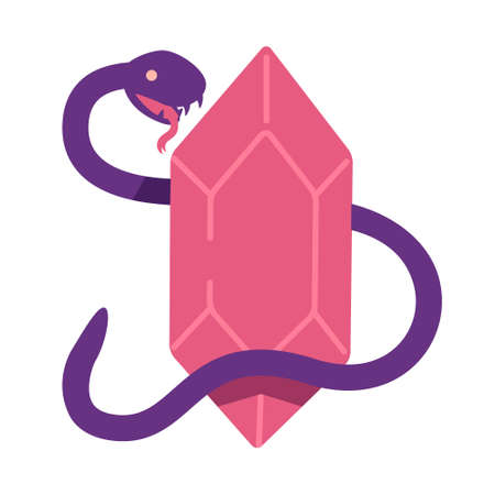 Dangerous snake with magical stone semi flat color vector object. Full sized item on white. jewelery protection. Simple cartoon style illustration for web graphic design and animationのイラスト素材
