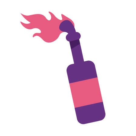 Molotov cocktail semi flat color vector object. burning bottle. Full sized item on white. Flammable substance. Gasoline bomb. Simple cartoon style illustration for web graphic design and animationのイラスト素材