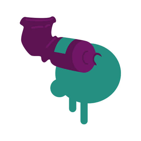Industrial pipe with leaking green paint semi flat color vector object. Negative impact on ecology. Full sized item on white. Simple cartoon style illustration for web graphic design and animationのイラスト素材