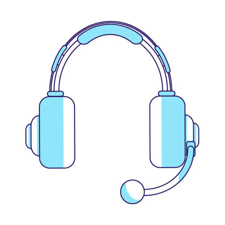 Aviation headset semi flat color vector element. Full sized object on white. Flying control officer call. Communication device simple cartoon style illustration for web graphic design and animationのイラスト素材
