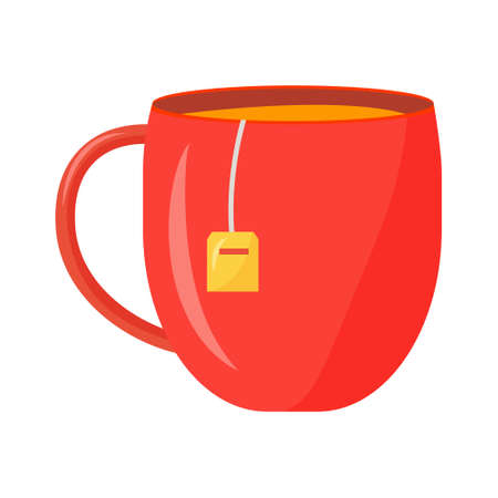 Cup of hot beverage semi flat color vector object. Full sized item on white. Pour boiling water over tea sachet. Warm tea simple cartoon style illustration for web graphic design and animationのイラスト素材