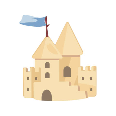 Sand castle semi flat color vector object. Full sized item on white. children playing game. Build fortress at beach simple cartoon style illustration for web graphic design and animationのイラスト素材