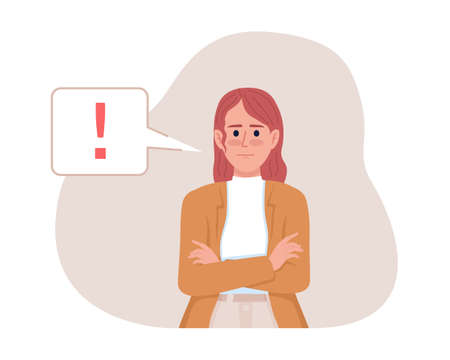 Focus attention on potential problem 2D vector isolated illustration. Confident woman flat character...