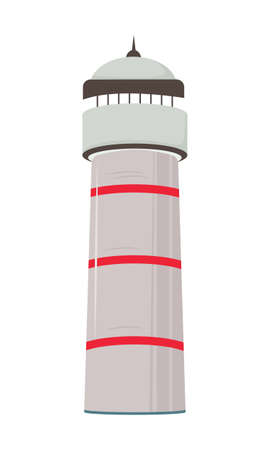Lighthouse semi flat color vector object. maritime interior. navigation aid. light tower. Full sized item on white. Simple cartoon style illustration for web graphic design and animationのイラスト素材