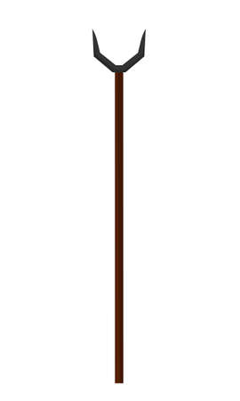Bident semi flat color vector object. hades weapon. Full sized item on white. Pitchfork like spear. Ancient Greek mythology. Simple cartoon style illustration for web graphic design and animationのイラスト素材