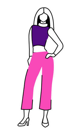 Female fashion model wearing pink trousers semi flat color vector character. standing figure. Full body person on white. Simple cartoon style illustration for web graphic design and animationのイラスト素材