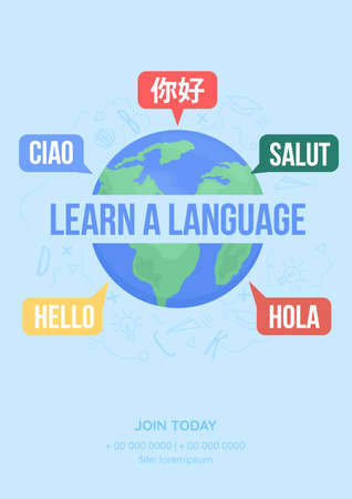 Learn language flat vector banner template. Foreign language school poster, leaflet printable color designs. Editable flyer page with text space. Bebas Neue, Quicksand, KozGoPr6N fonts usedのイラスト素材