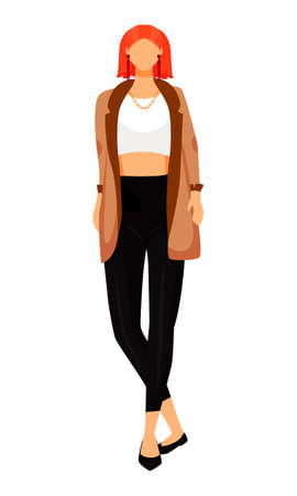 Stylish high fashion model semi flat color vector character. standing figure. Modern clothing. Full body person on white. Simple cartoon style illustration for web graphic design and animationのイラスト素材
