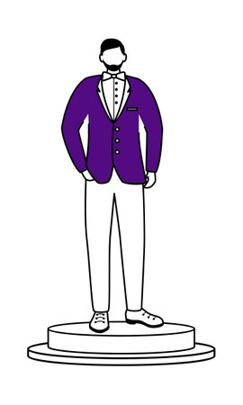 Professional male model in suit and bow tie semi flat color vector character. standing figure. Full body person on white. Simple cartoon style illustration for web graphic design and animationのイラスト素材