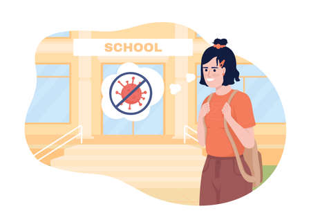 Happy school life after covid 2D vector isolated illustration. Mental health of teenager flat character on cartoon background. Colorful editable scene for mobile, website. Archive Black font usedのイラスト素材
