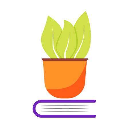 Potted plant on book semi flat color vector object. houseplant growing. Full sized item on white. Domestic garden simple cartoon style illustration for web graphic design and animationのイラスト素材