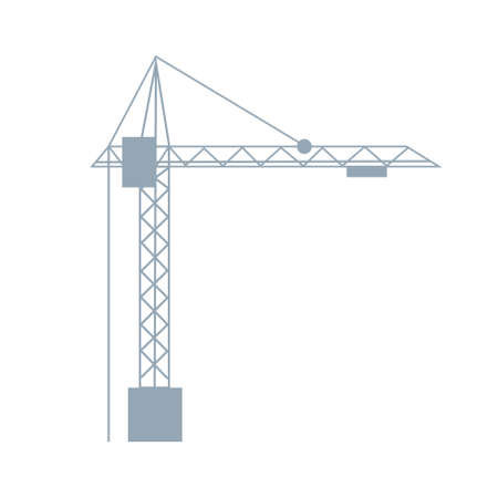 Tower crane semi flat color vector object. building machinery. technology. Full sized item on white. Construction site simple cartoon style illustration for web graphic design and animationのイラスト素材