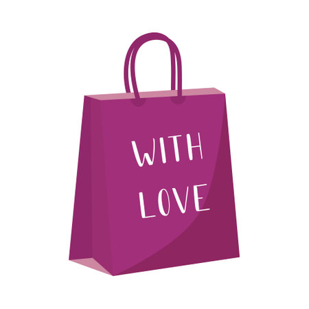 With Love gift bag semi flat color vector object. Valentine day celebration. Full sized item on white. Relationship simple cartoon style illustration for web graphic design and animationのイラスト素材