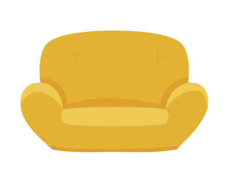 Yellow sofa semi flat color vector object. Furniture for living room. Full sized item on white. Home interior simple cartoon style illustration for web graphic design and animationのイラスト素材