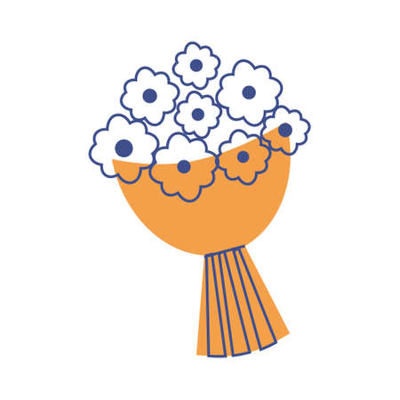 Flowers bouquet semi flat color vector object. floral composition. holiday gift. Full sized item on white. Florist simple cartoon style illustration for web graphic design and animationのイラスト素材