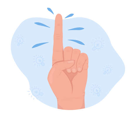 Exclamation 2D vector isolated illustration. Drawing attention flat hand gesture on cartoon background. Recommendation and advice colorful editable scene for mobile, website, presentationのイラスト素材