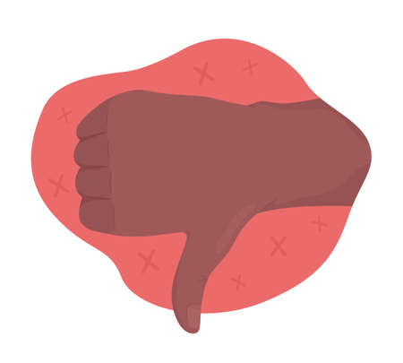 Negative assessment 2D vector isolated illustration. Thumbs down flat hand gesture on cartoon background. Rejection and disagreement colorful editable scene for mobile, website, presentationのイラスト素材