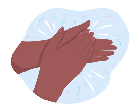 Outburst of applause 2D vector isolated illustration. Enjoyment and appreciation flat hand gesture on cartoon background. Ovation colorful editable scene for mobile, website, presentationのイラスト素材