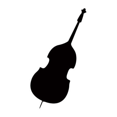 Silhouette of double bass semi flat color vector object. acoustic music. Full sized item on white. Concert orchestra simple cartoon style illustration for web graphic design and animationのイラスト素材