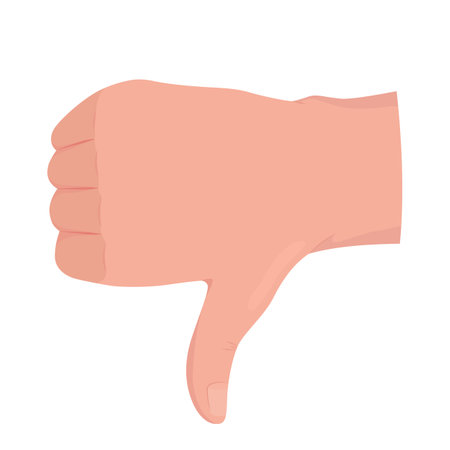 Dislike semi flat color vector hand gesture. Editable pose. human body part on white. Disagreement. Thumb downward cartoon style illustration for web graphic design, animation, sticker packのイラスト素材