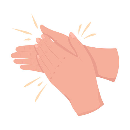 Applauding semi flat color vector hand gesture. Editable pose. human body part on white. Expressing contentment cartoon style illustration for web graphic design, animation, sticker packのイラスト素材