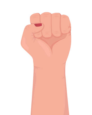 Feminist protest semi flat color vector hand gesture. Editable pose. human body part on white. Women struggle cartoon style illustration for web graphic design, animation, sticker packのイラスト素材
