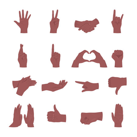 Body language semi flat color vector hand gestures set. Editable pose. human body part on white. Cartoon style illustration for web graphic design, animation, sticker pack collectionのイラスト素材