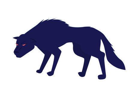 Wolf with red eyes semi flat color vector character. Editable figure. Full body animal on white. Evil creature simple cartoon style illustration for web graphic design and animationのイラスト素材