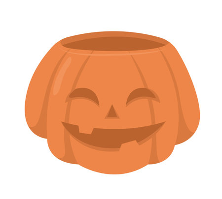 Smiling jack o lantern semi flat color vector object. editable element. Full sized item on white. Halloween symbol simple cartoon style illustration for web graphic design and animationのイラスト素材