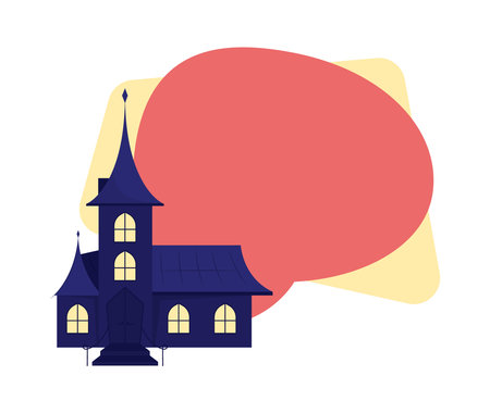 Halloween atmosphere creation quote textbox with flat object. creepy haunted house. Speech bubble with editable cartoon illustration. Creative quotation isolated on white backgroundのイラスト素材