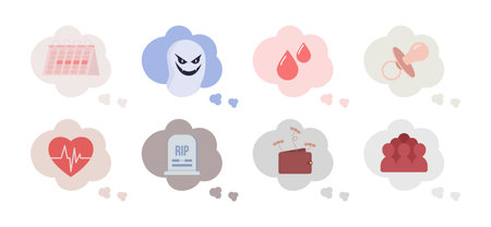 Reasons for anxiety semi flat color vector objects set. editable elements. Full sized items on white. Simple cartoon style illustrations pack for web graphic design and animation.のイラスト素材