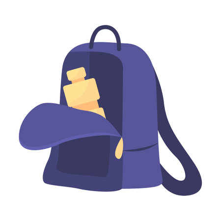 Water bottle in backpack semi flat color vector object. Prepare drinks for the gym. editable element. Full sized item on white. Sport simple cartoon style illustration for web graphic design and animationのイラスト素材