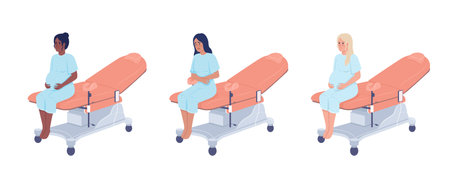 Women at gynecologist appointment semi flat color vector characters set. Editable figures. Full body people on white. Simple cartoon style illustrations for web graphic design and animation collectionのイラスト素材