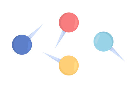 Tacks with round heads semi flat color vector objects set. editable elements. Full sized items on white. Simple cartoon style illustrations collection for web graphic design and animationのイラスト素材