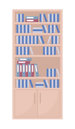Office bookshelf semi flat color vector object. Folders and books. editable element. Full sized item on white. Paper documents simple cartoon style illustration for web graphic design and animationのイラスト素材