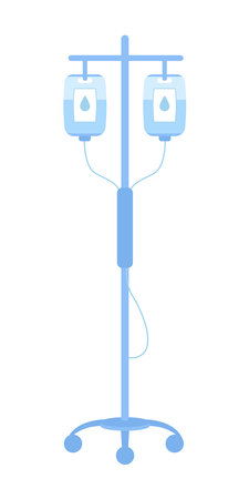 Intravenous therapy semi flat color vector object. hospital treatment. editable element. Full sized item on white. IV bag on pole simple cartoon style illustration for web graphic design and animationのイラスト素材