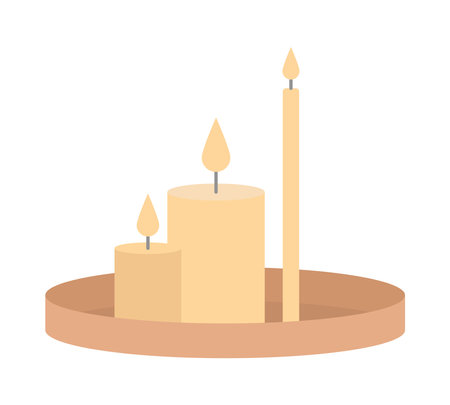Candles and tray semi flat color vector object. editable element. Full sized item on white. Decoration for living room simple cartoon style illustration for web graphic design and animationのイラスト素材