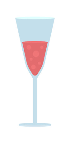 Glass of sparkling wine semi flat color vector object. editable element. Full sized item on white. Drinking alcohol and beverages simple cartoon style illustration for web graphic design and animationのイラスト素材