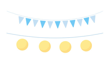 Party decorations semi flat color vector object set. editable element. Full sized item on white. Ornamental garland simple cartoon style illustrations pack for web graphic design and animationのイラスト素材