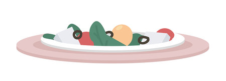 Greek salad semi flat color vector object. editable element. Full sized item on white. Restaurant dish. Delicious food simple cartoon style illustration for web graphic design and animationのイラスト素材