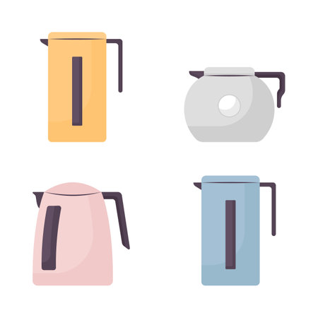 Electric kettles semi flat color vector objects set. editable elements. Items on white. tea supplies. Kitchenware simple cartoon style illustration for web graphic design and animation collectionのイラスト素材