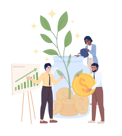 Financial team success semi flat color vector characters. Editable figure. Full body people on white. Company development simple cartoon style illustration for web graphic design and animationのイラスト素材