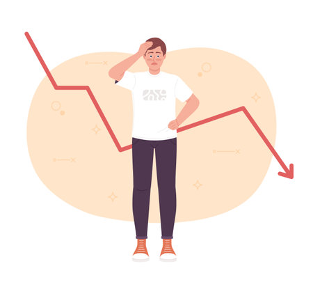 Investing failure flat concept vector spot illustration. financial inflation. Editable 2D cartoon character on white for web design. Bad investment creative idea for website, mobile, magazineのイラスト素材