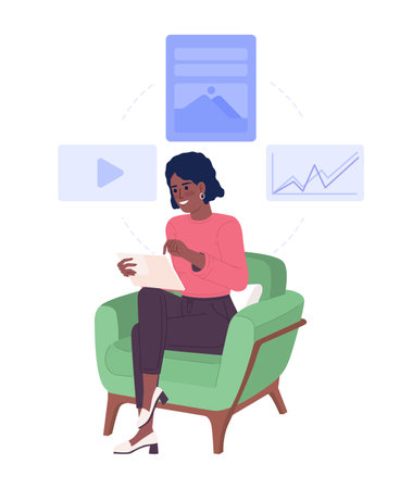 Looking for educational materials online flat concept vector spot illustration. Editable 2D cartoon character on white for web design. Investing course creative idea for website, mobile, magazineのイラスト素材