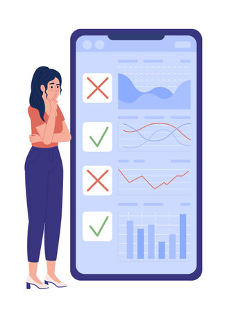 Trader planning stock investing flat concept vector spot illustration. Editable 2D cartoon character on white for web design. Analyzing charts and graphs creative idea for website, mobile, magazineのイラスト素材