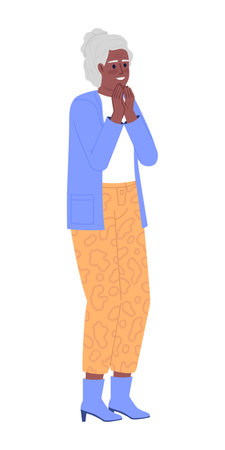 Excited elderly woman in stylish clothes semi flat color vector character. Editable figure. Full body person on white. Simple cartoon style spot illustration for web graphic design and animationのイラスト素材